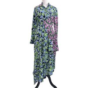 Christian Wijnants Silk Dress 36 Floral Patchwork Ruffle Asymmetric Avant Garde